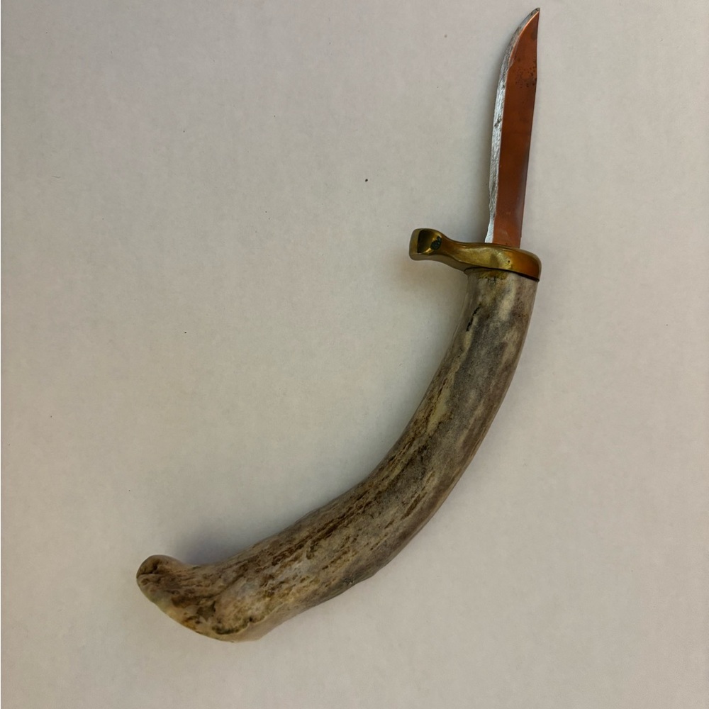 Antler Handle Knife with Brass Bolster